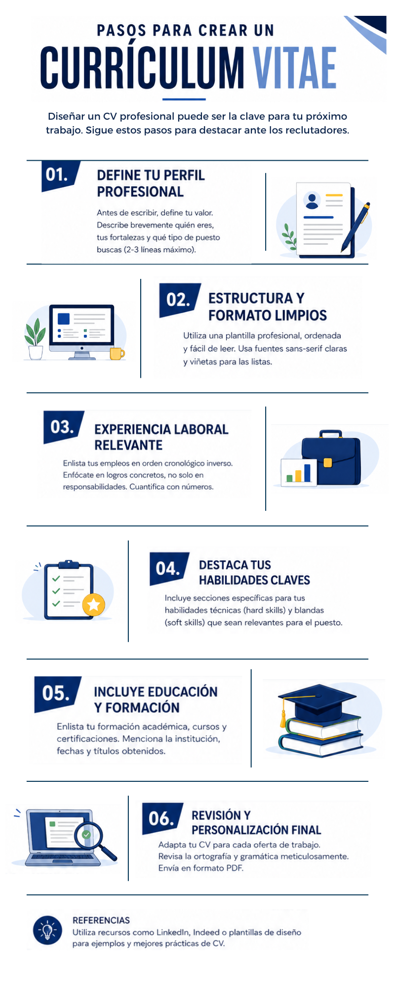 Infografía: pasos para crear un currículum vitae